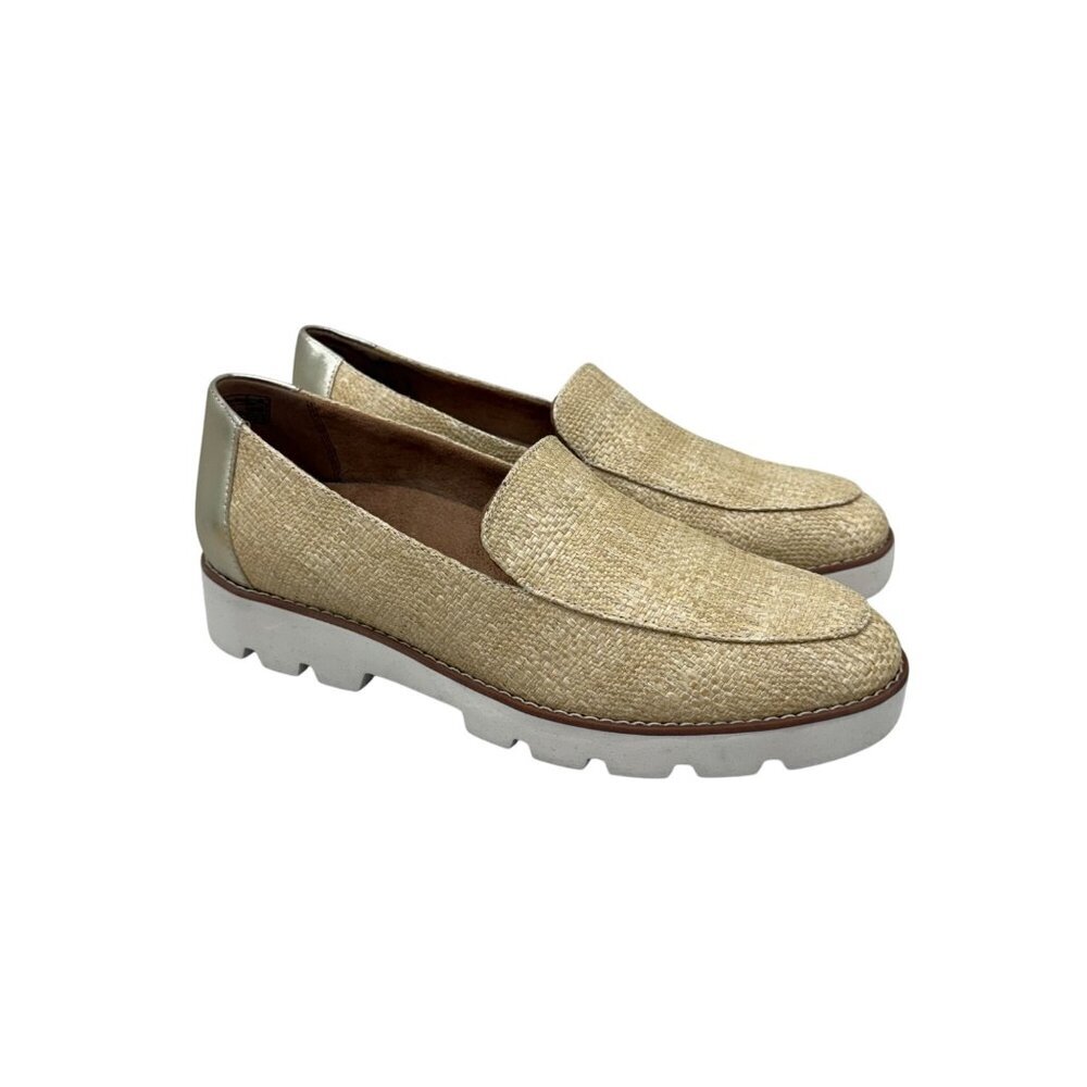 Vionic Kensley Natural Raffia Slip On Loafers Arch Support Shoes Womens size 9.5